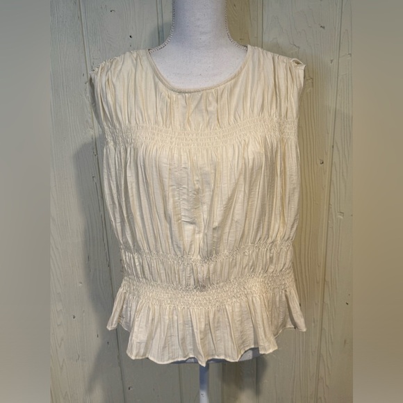 H&M Smocked Cream Sleeveless Top, Size L - Picture 1 of 12